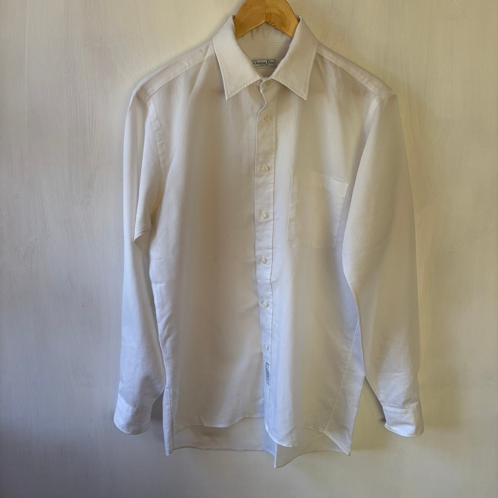 Vtg Christian Dior Mens White Long Sleeve Dress Shirt 15.5 34-35‎ Q.V.